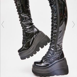 Black patent shaker boots
